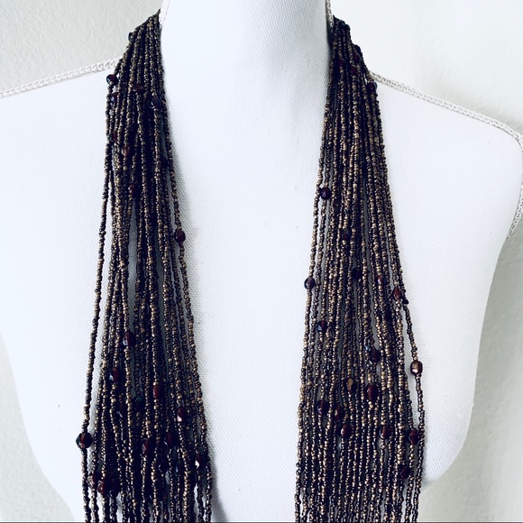 BROWN PASHMINA TASSEL STATEMENT NECKLACE - Picture 6 of 10